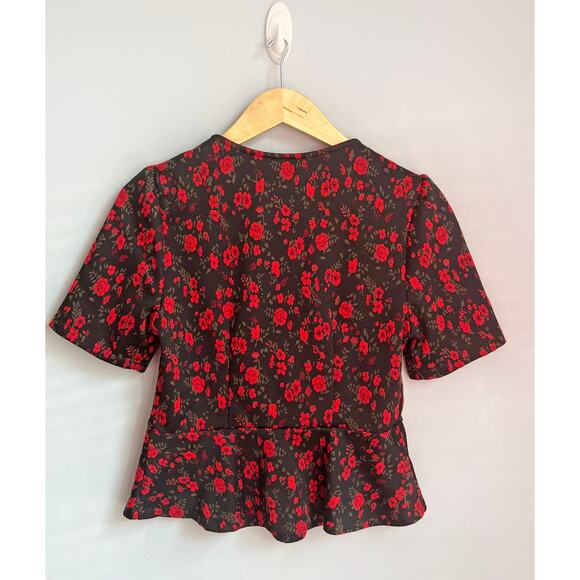 ANTHROPOLOGIE MEADOW RUE sz S Heartland red Rose floral peplum blouse EUC - Picture 4 of 4